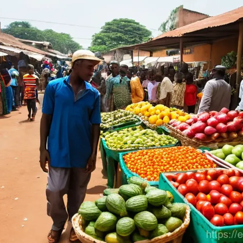 기니비사우에서 학생과 여행자를 위한 숙소 추천 - A vibrant, bustling outdoor market in Bissau, Guinea-Bissau. The scene is filled with local vendors,...