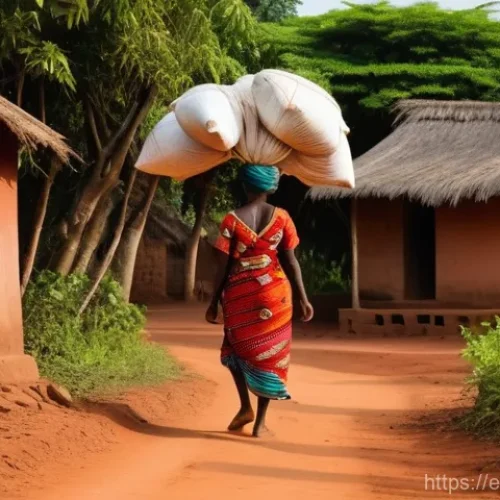 Home 26 기니비사우에서 경험할 수 있는 농촌 생활 - **Red Earth Embrace: Daily Rhythms in Guinea-Bissau**
A wide shot of a rural village in Guinea-B...
