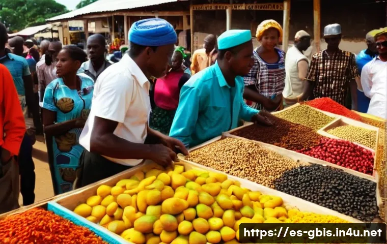 기니비사우의 수도 비사우에서 할 일 - **Prompt:** A bustling, vibrant scene inside the Bandim Market in Bissau, Guinea-Bissau. The image s...