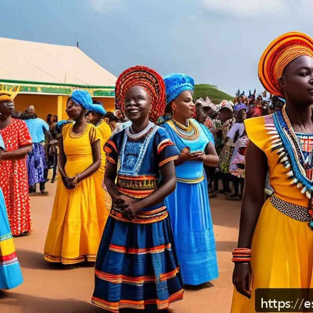 기니비사우에서 국제 교류 및 외교 정책 - A vibrant scene of a cultural festival in Guinea-Bissau, showcasing traditional West African music a...