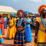 기니비사우에서 국제 교류 및 외교 정책 - A vibrant scene of a cultural festival in Guinea-Bissau, showcasing traditional West African music a...