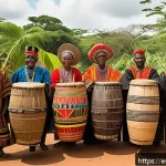 기니비사우의 종교와 문화적 특징 - A vibrant traditional harvest ceremony in Guinea-Bissau, featuring a diverse community gathered outd...