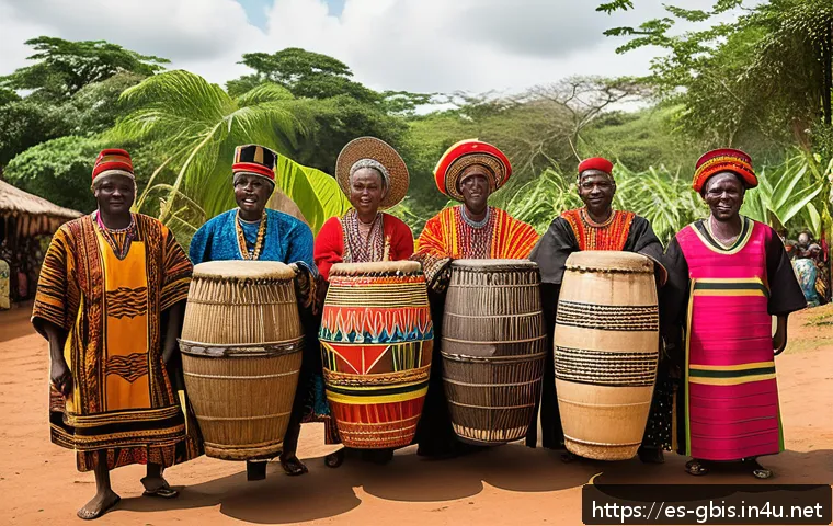 기니비사우의 종교와 문화적 특징 - A vibrant traditional harvest ceremony in Guinea-Bissau, featuring a diverse community gathered outd...