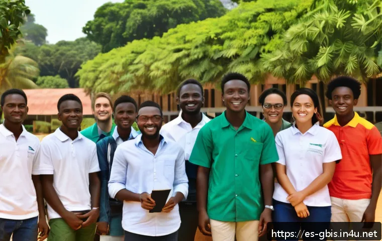 기니비사우에서 유학과 교육 기회 - A vibrant university campus in Guinea-Bissau featuring diverse international students engaged in a c...