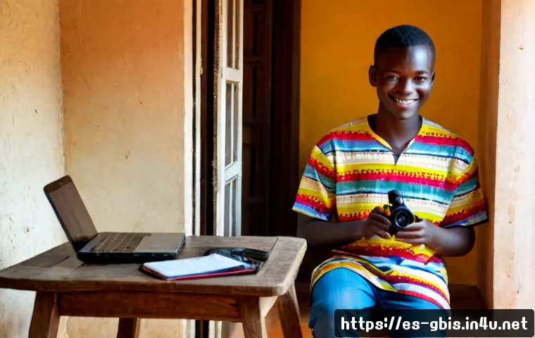 Home 17 기니비사우에서 가장 인기 있는 유튜브 채널 - Photorealistic editorial scene in Bissau, Guinea-Bissau: a cheerful young West African content creat...